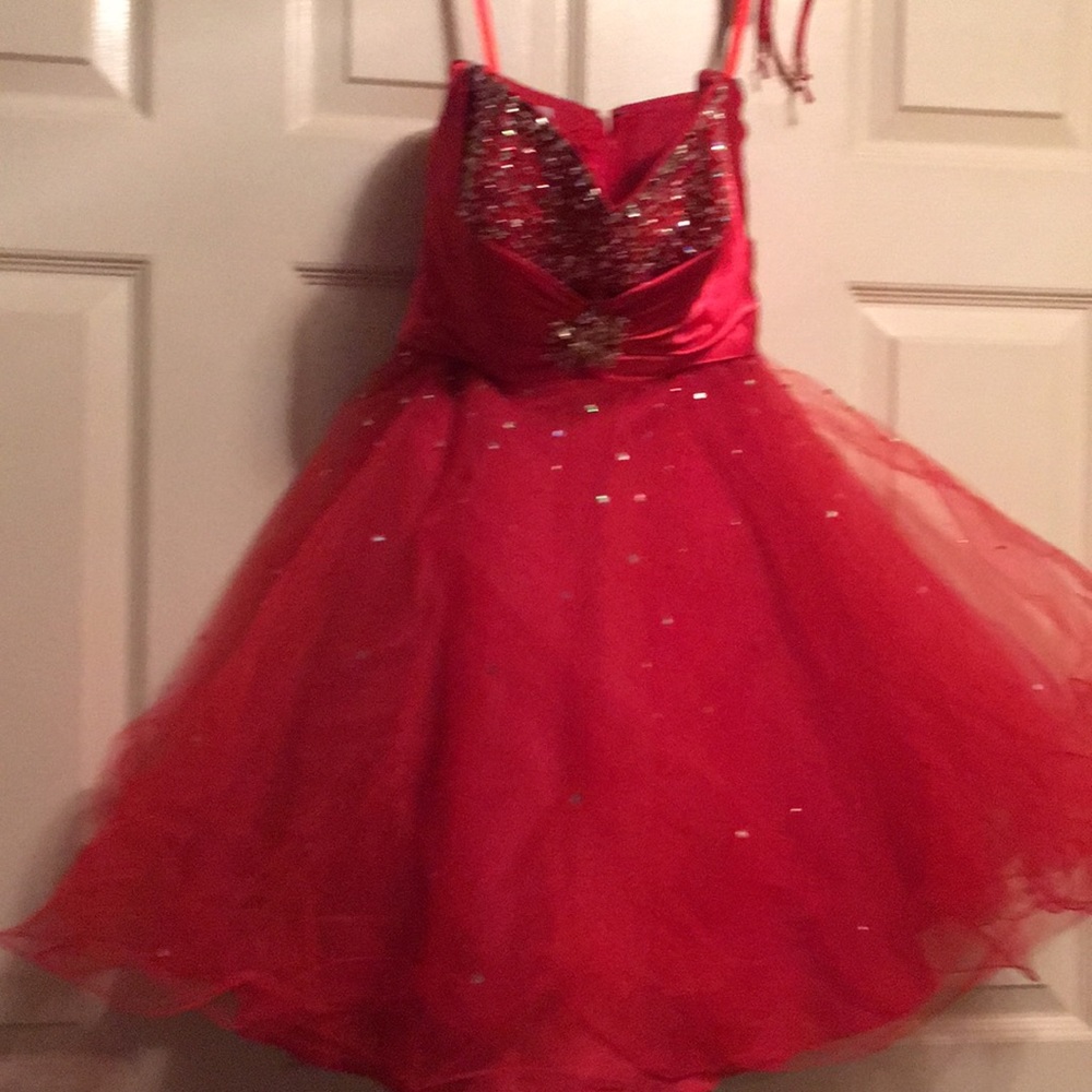 Short prom party formal dress red sequin size 8